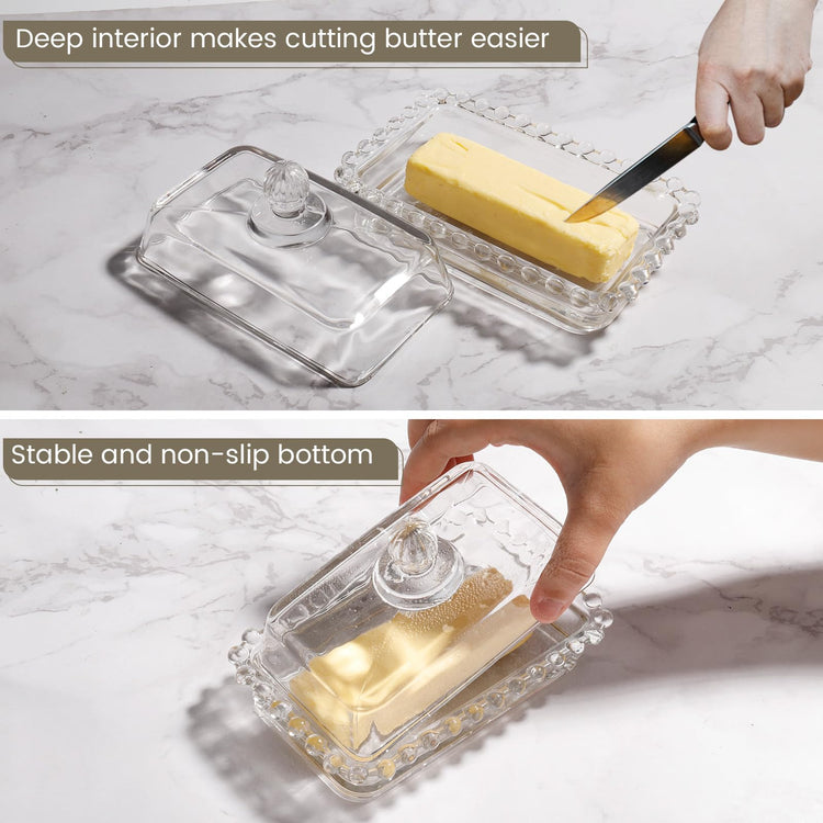 Retro Farmhouse Clear Glass Butter Dish with Lid for Countertop
