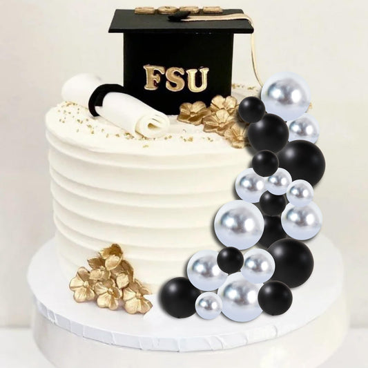 40 Pcs Ball Cake Toppers Mini Balls Cake Decorations Black Silver Foam Balls Sticks DIY Cake Topper for Congrats Grade 2026 Graduation Men Birthday New Year Retirement Decorations (40 Count)