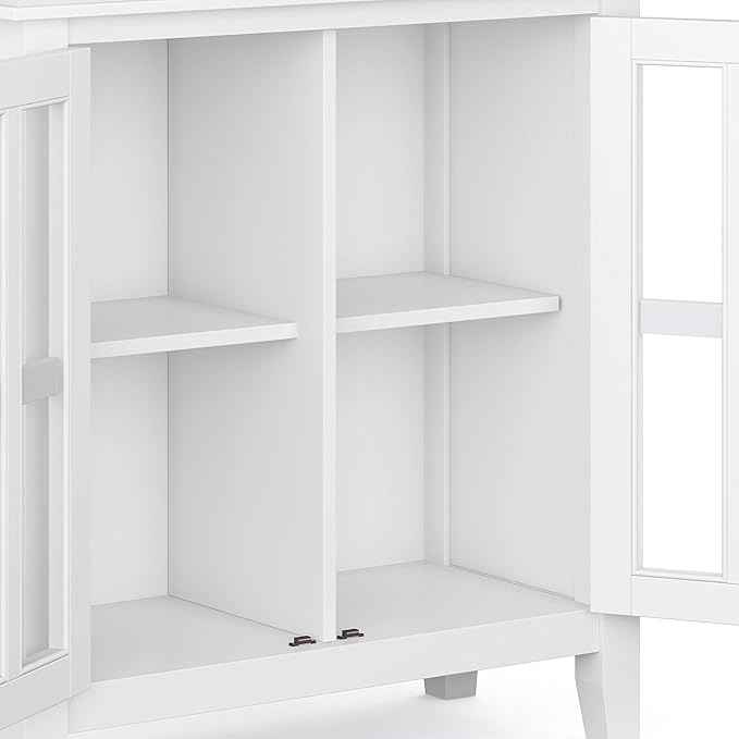 SIMPLIHOME Artisan Storage Cabinet - 30 inch Wide Solid Wood Low Storage Cabinet in White, Contemporary Accent Cabinet for Living Room or Dining Room with Glass Doors and Adjustable Shelves