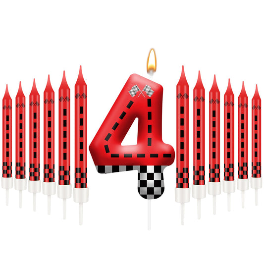 13PCS Racing Car Theme Birthday Candle Set with Checkered Flag Design (13 Count)