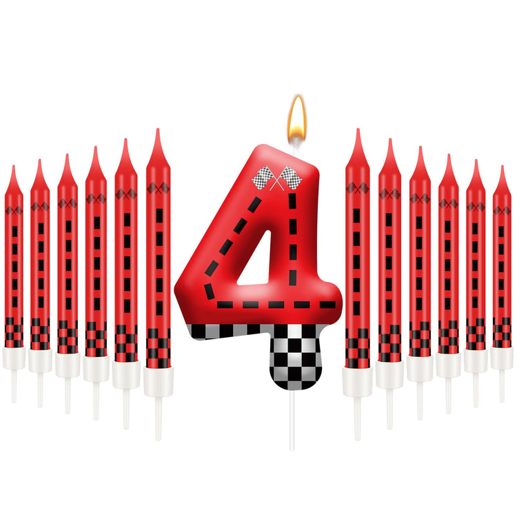 13PCS Racing Car Theme Birthday Candle Set with Checkered Flag Design (13 Count)