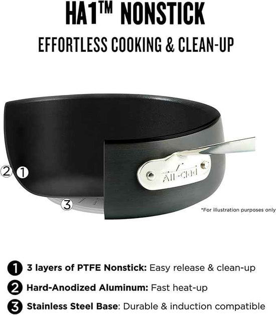 All-Clad HA1 Hard Anodized Nonstick Cookware Set 10 Piece Induction Oven Broiler Safe 500F, Lid Safe 350F Pots and Pans Black