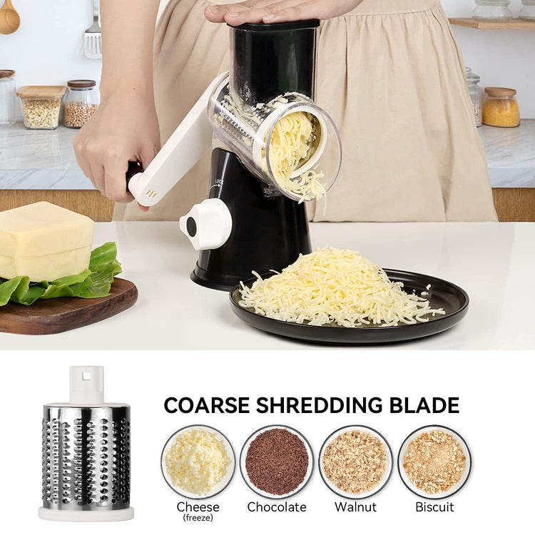 Rotary Cheese Grater Vegetable Shredder with Handle Round Kitchen Mandoline Slicer Grater for Nuts