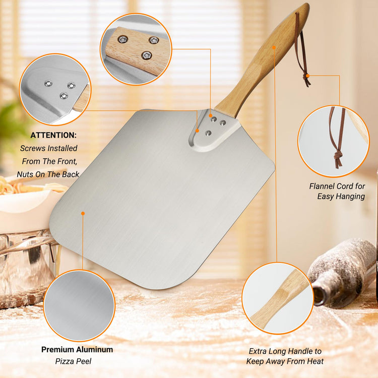 Kitchen Supply Aluminum Pizza Peel with Wooden Handle 14