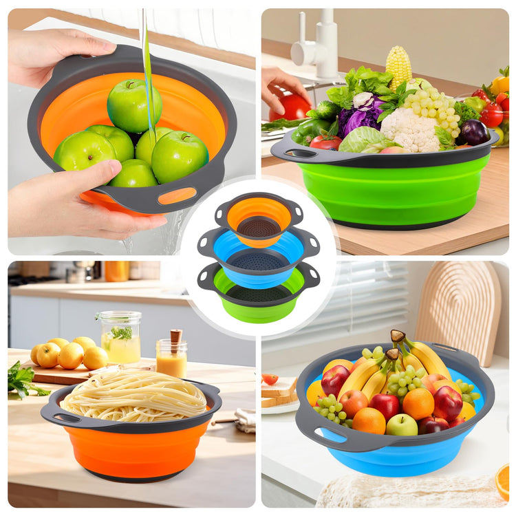 Tri Color Silicone Collapsible Colander Set (3 Count)