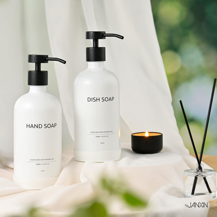Glass Kitchen Soap Dispenser Set with Ceramic Tray