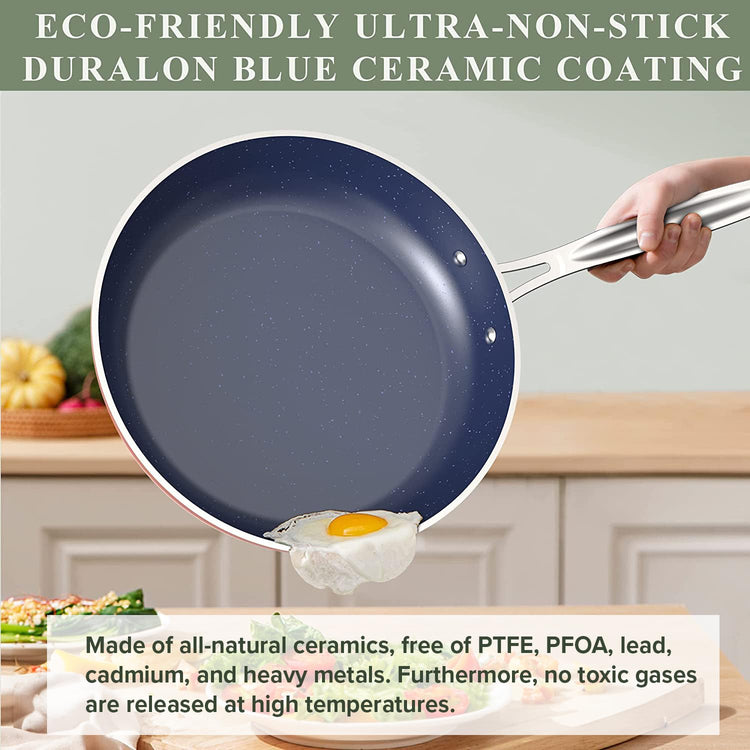 9pc Cookware Set Healthy Duralon Blue Ceramic Nonstick Coated