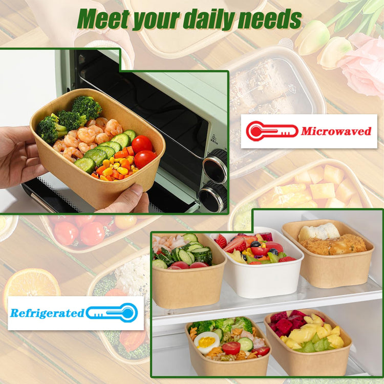 50 Pack 19oz Disposable Kraft Paper Bowls with Lids and Forks (50 Count)