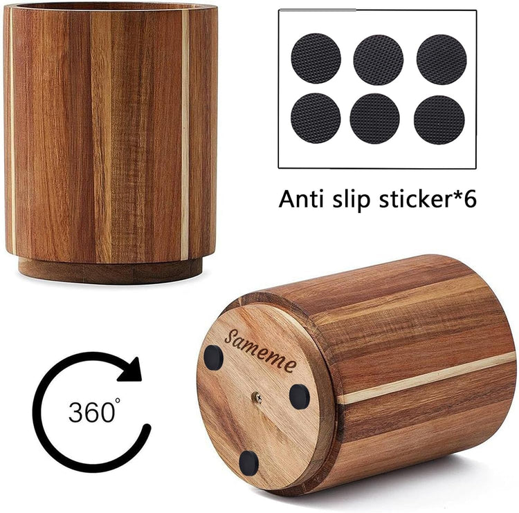 Acacia Wood Utensil Holder for Kitchen Counter, 360° Rotating 7.3"+5.7" Large Cooking Utensil Holder,Kitchen Utensil Crock for Countertop,Farmhouse Kitchen Decor,Spatula Holder Set of 2
