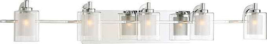 Quoizel Kolt Modern Vanity Lights, 5-Light, 42 Inch Polished Chrome Bathroom Lighting Fixtures Over Mirror, Sandblasted Inner Glass, 50 W LED Bulb, Wall Mount Light for Bathroom, Kitchen or Hallway
