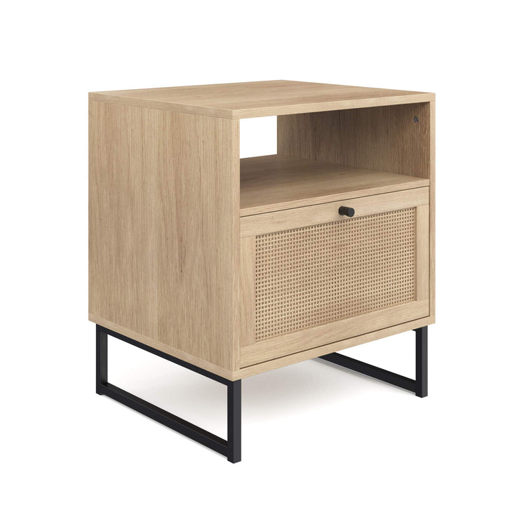 Mina Side End or Accent Table in a Natural Oak Wood Finish & Matte Black Accents with Storage for Living Room or Nightstand for Bedroom