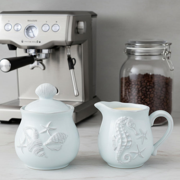 Blue Sky Ceramics Sky Ceramic Laguna Coastal Sugar and Creamer Set Blue