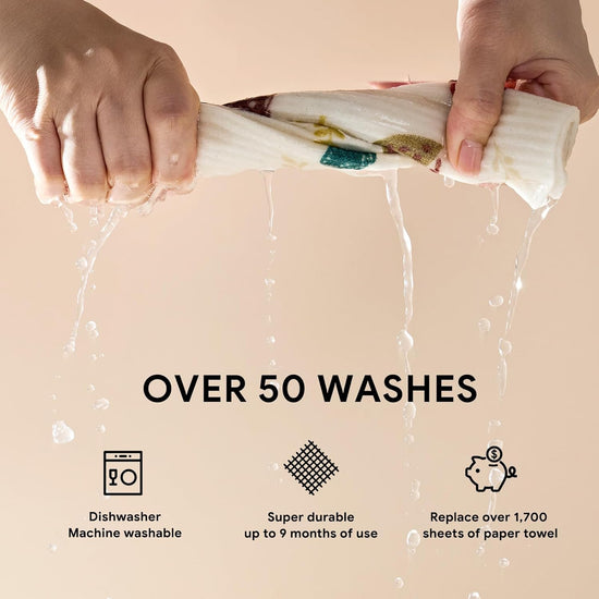 RECYCO Swedish Dishcloths for Kitchen | 4 Pack Oversized Washable Dish Rags | Large Cellulose Reusable Cleaning Paper Towels | Absorbent Counter Dish Cloth Sponge XL Kitchen Wipes, 12" L x 10" W - Nestoria