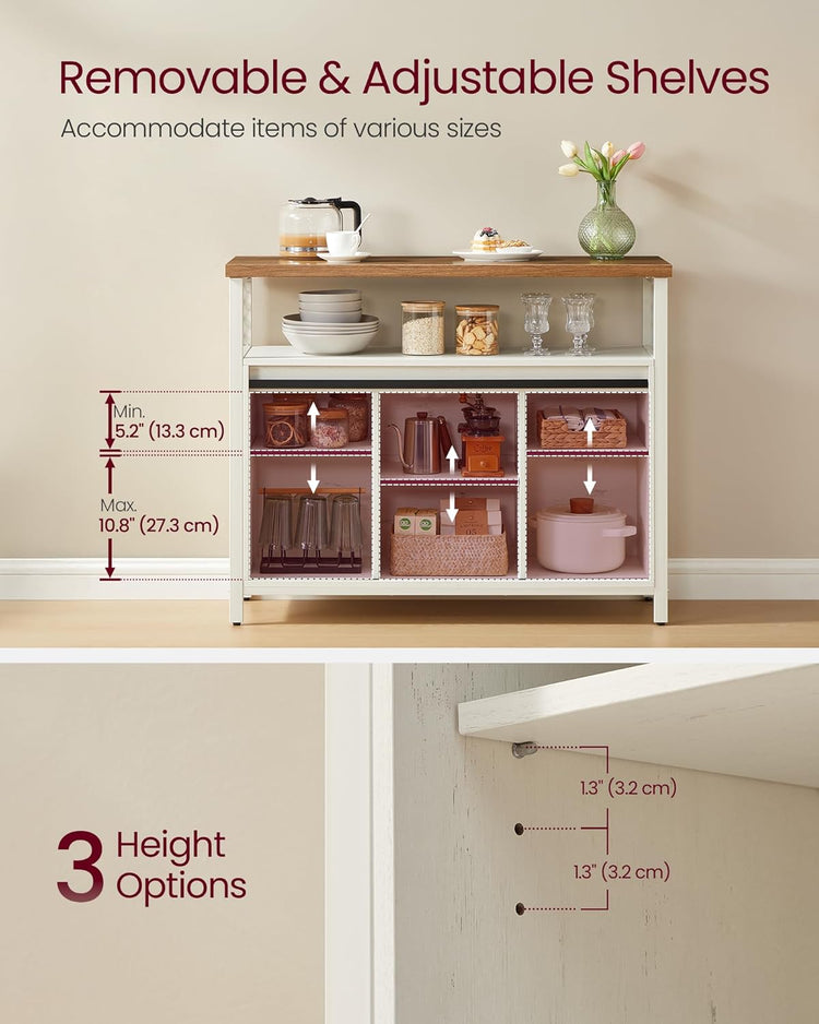VASAGLE Buffet Cabinet, Coffee Bar Storage Cabinet, Sideboard with 2 Sliding Barn Doors, Adjustable Shelves, 13 x 39.4 x 31.5 Inches, for Living Room, Rustic White and Honey Brown ULSC092W01