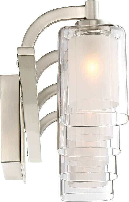Quoizel Kolt Modern Vanity Lights, 4-Light, 29 Inch Brushed Nickel Bathroom Lighting Fixtures Over Mirror, Sandblasted Inner Glass, 50 W LED Bulb, Wall Mount Light for Bathrooms, Kitchen or Hallway