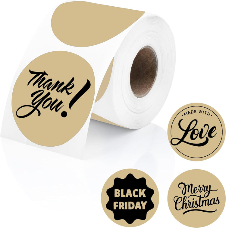 Perco Light Brown 2-inch Round Circle Thermal Sticker Labels - 300 Labels/Roll, Direct Thermal Printer Compatible, Permanent Adhesive, Vibrant Colors, Strong Hold, Perforated for Easy Use—Made in USA