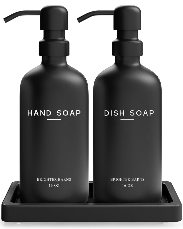 Black Glass Hand and Dish Soap Dispenser Set by Brighter Barns (2 Count)