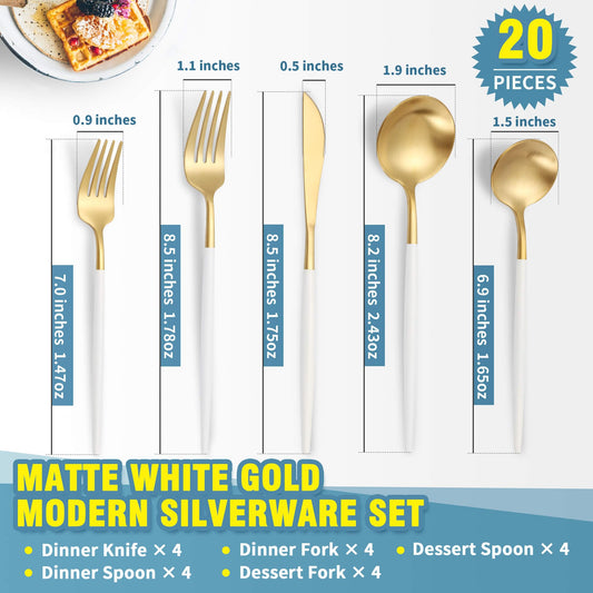 Matte White Gold Silverware Set for 4 (4 Count)