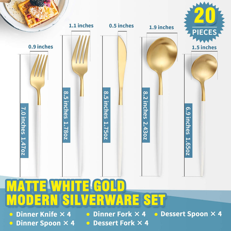 Matte White Gold Silverware Set for 4 (4 Count)