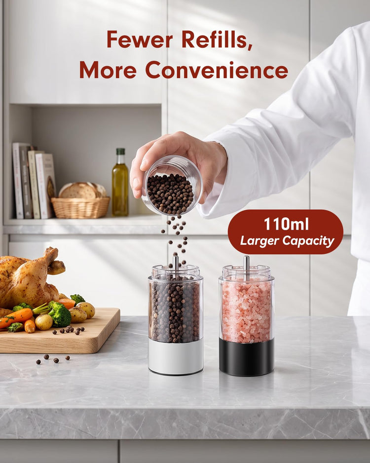 Larger Capacity Rechargeable Electric Salt and Pepper Grinder Set