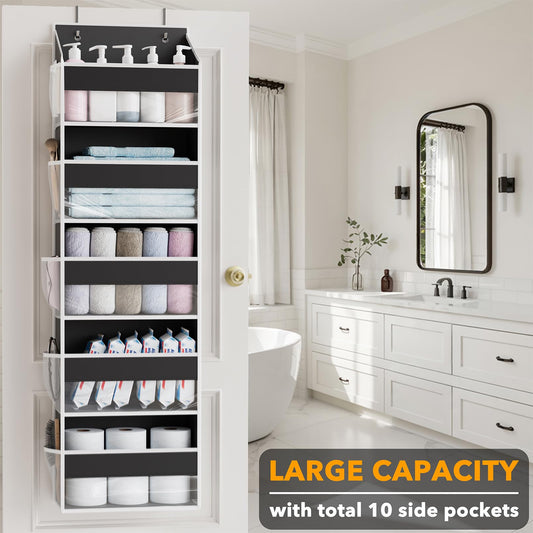 2 Pack Over The Door Organizer with 5 Large Pockets and 10 Mesh Side Pockets