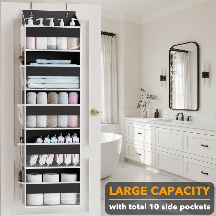 2 Pack Over The Door Organizer with 5 Large Pockets and 10 Mesh Side Pockets