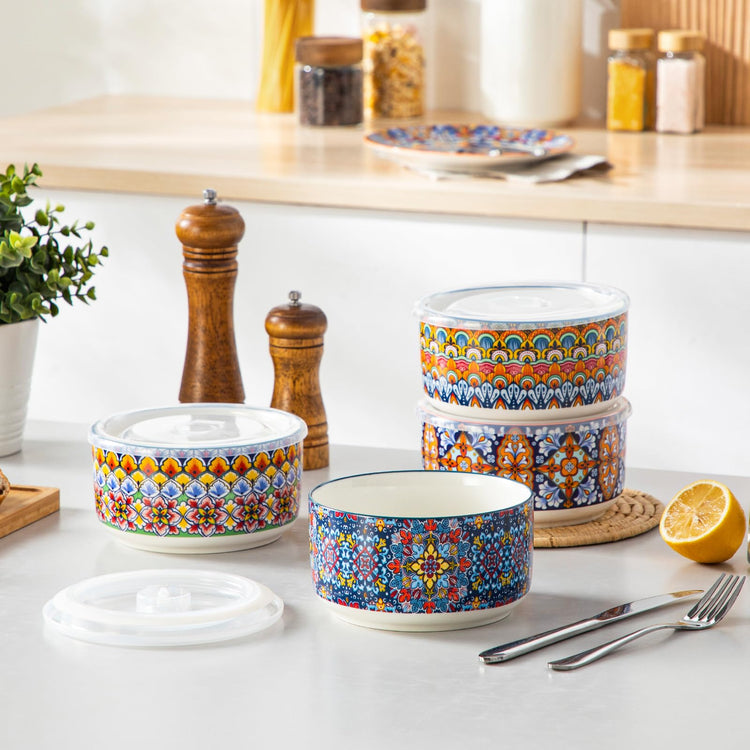 SIMI 36 oz Ceramic Bowls with Lids Set of 4 (4 Count)