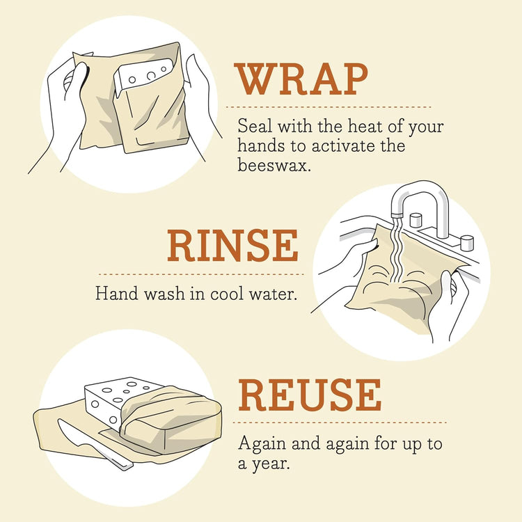 Bee's Wrap Beeswax Wraps for Food - Fresh Fruit 3 Pack (S, M, L) Made in USA Reusable & Organic Food Wraps, Sandwich Wrap & Bowl Covers - Eco-Friendly Alternative to Aluminum Foil & Plastic Wrap