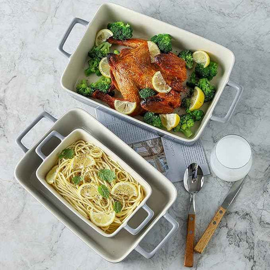 KOOV Bakeware Set, Ceramic Baking Dish, Rectangular Baking Pans for Cooking, Cake Dinner, Kitchen, Banquet and Daily Use, 12 x 8.5 Inches, 3-Piece (Gradient Gray)