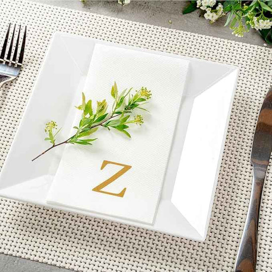 Luxenap 15.8 X 7.9 Inch Linen-Feel Guest Towels, 2000 Lettered Hand Towels - Gold Letter 'Z', Sans Serif Font, White Paper Dinner Napkins, airlaid, For Restrooms And Tables - Restaurantware