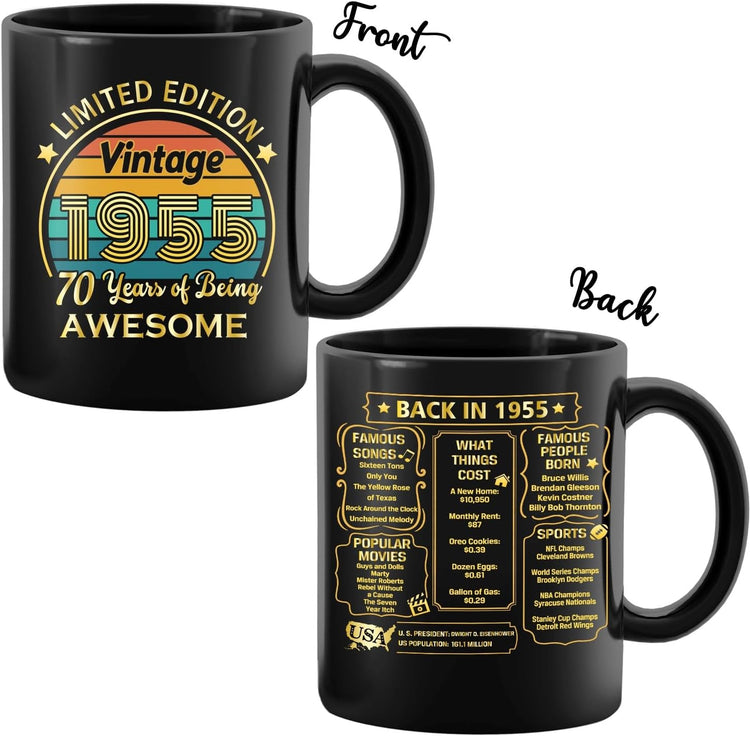 QUPT 70th Birthday Gifts for Women Men, 70th Birthday Gifts for Him, 1955 Birthday Gifts for Women Men, 70 Years Old Gifts, 1955 Birthday Gifts for Her Him, 70th Birthday Presents Coffee Mug