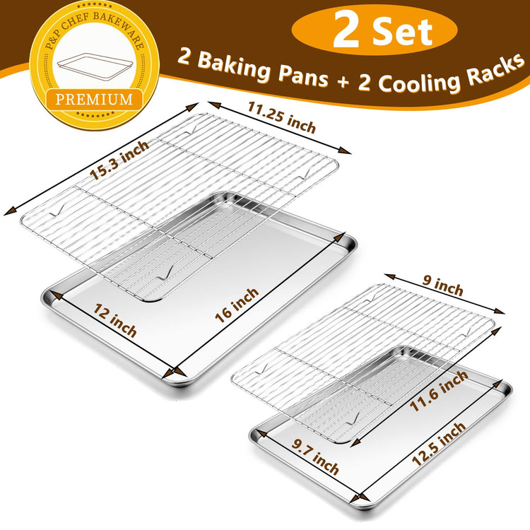 16 + 12.5 Inch Baking Sheet with Rack Set
