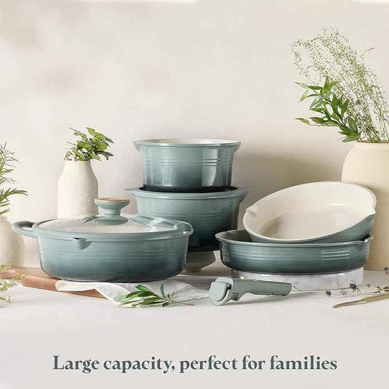 CAROTE 20Pcs Titanium Cookware Set, Pots and Pans Set Non Stick, Kitchen Cooking Set with Detachable Handle, Non Toxic Induction Cookware, Dishwasher/Oven Safe