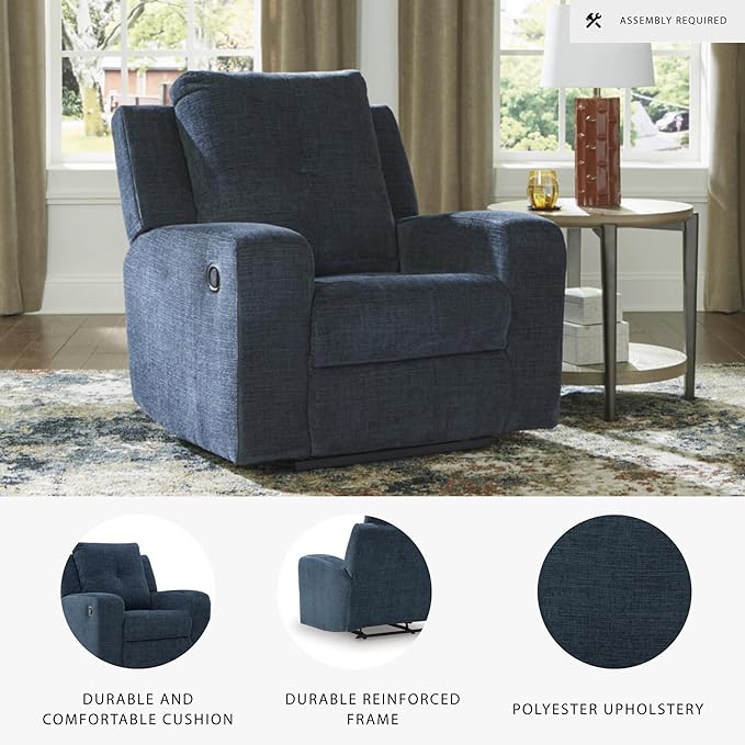 Signature Design by Ashley Danum Casual Manual Tufted Wall Hugger Recliner with Track Arms, Blue