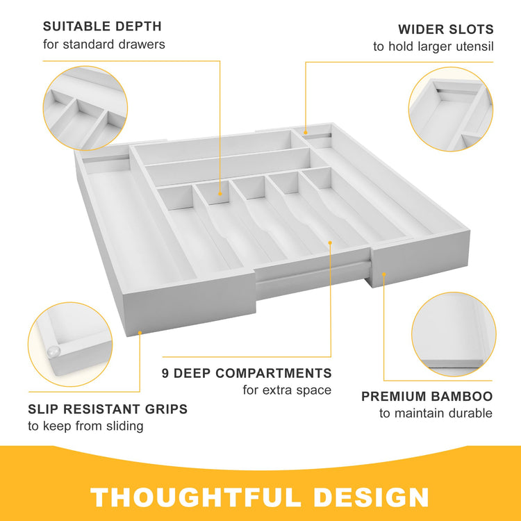 Large Premium Bamboo Silverware Organizer