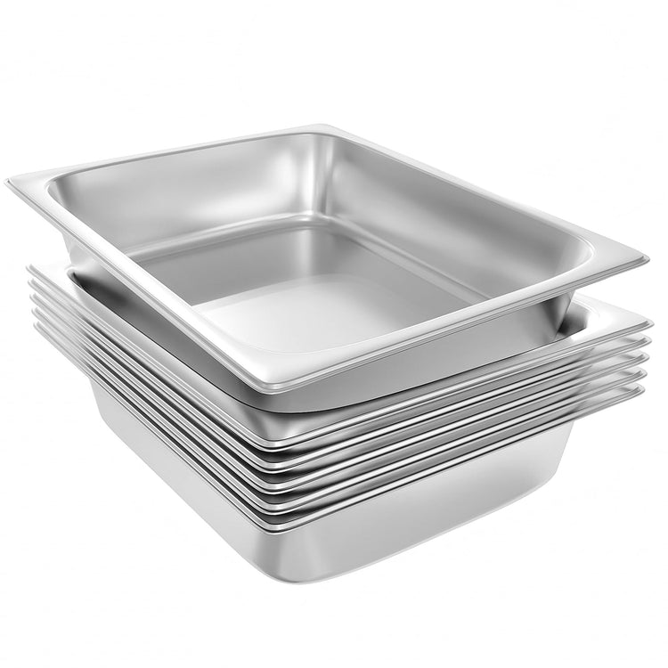6-Pack 1/2 Size Stainless Steel Catering Pan, 2.5 Inch Deep Hotel Pan for Restaurant, Buffet, Party Supplies (6 Count)