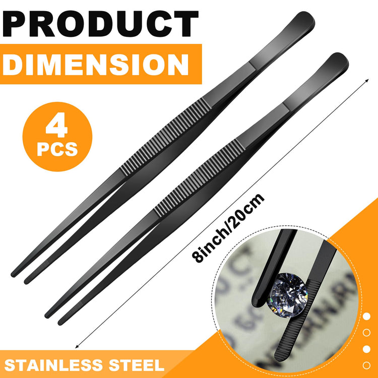 4 Packs 8 Inch Bar Tweezers Black Multi (4 Count)