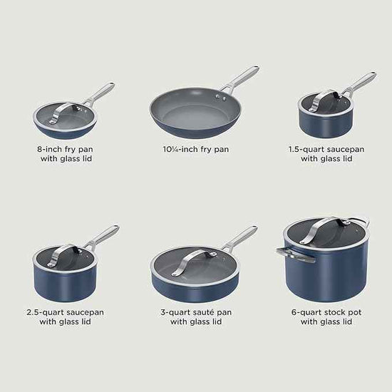 Ninja Ceramic Pro 11-Piece Cookware Set, Non-Stick Pots & Pans Set with Glass Lids, Nontoxic, PTFE Free, Ceramic Coated, Oven Safe, All Stovetops & Induction Compatible, Midnight Blue, CW39011MM