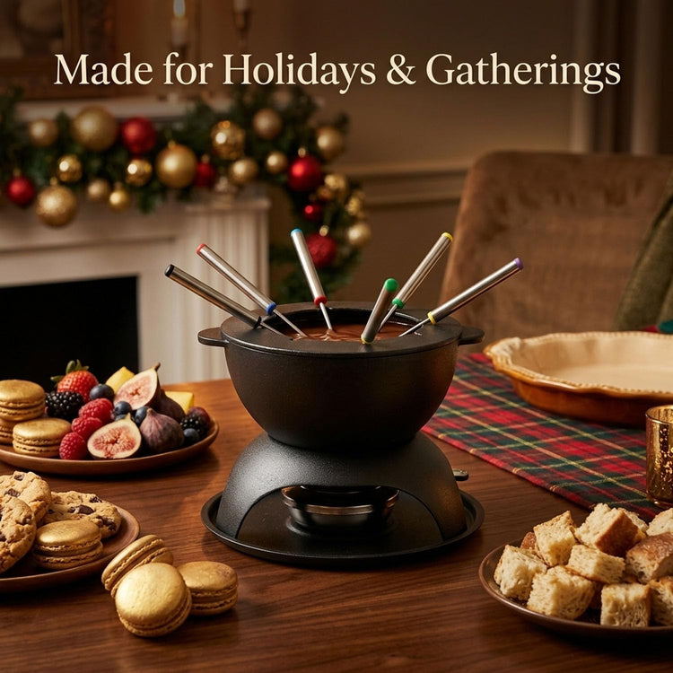 Cast Iron Cheese Fondue Pot Set for 4