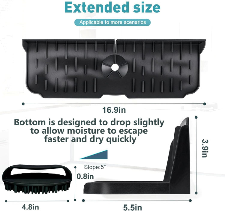 Kitchen Sink Splash Guard，Sink Draining Pad Behind Faucet，Faucet Mat for Kitchen Sink，Comes with a Silicone Brush for Cleaning Drying Mat for Countertop Protect