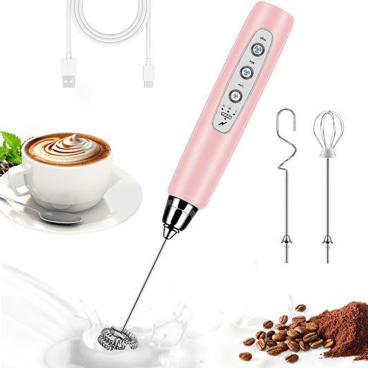 Milk Frother Wand Rechargeable Handheld Whisk Coffee 3 Speed Adjustable
