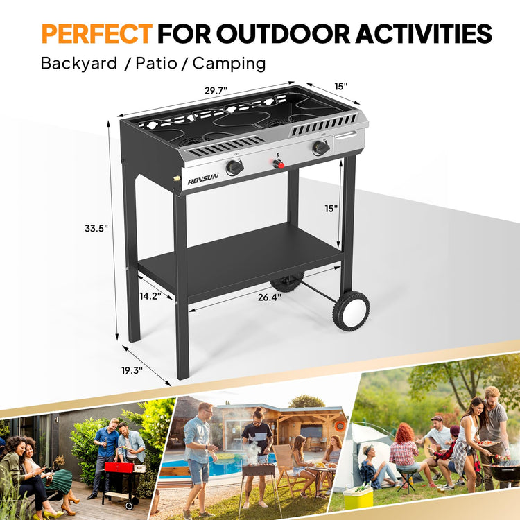 2 Burner Outdoor Propane Gas Stove with Auto