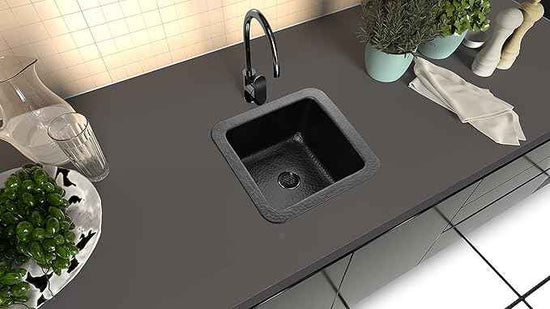 Monarch Abode Kitchen & Bar Sink – 12-inch Glasgow Dual Mount Drop in Bar Prep Sink, Hand Hammered Matte Black Aluminum Sinks, Drop in or Undermount Kitchen Sinks, Decorative Single Dual Mount Bowl