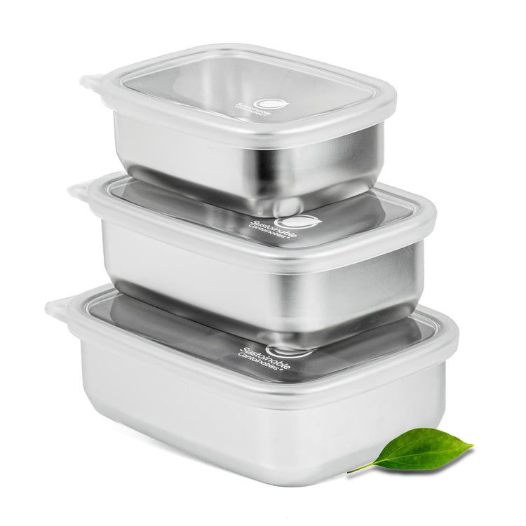 Stainless Steel Food Storage Containers with Clear Platinum Silicone Lids (3 Count)