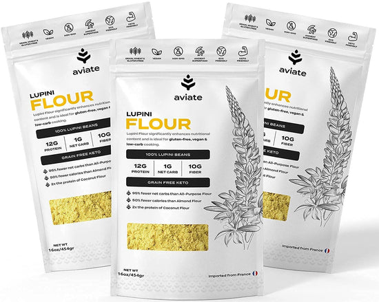 Aviate Lupini FLOUR - Keto & Vegan Friendly Superfood - Non-GMO, Gluten Free, Lupin Flour Keto, High Protein, Low Calorie & Low Carb - Rich in Dietary Fiber and Minerals - 100% Lupin Beans -16 Ounces (Pack of 3) - Nestoria