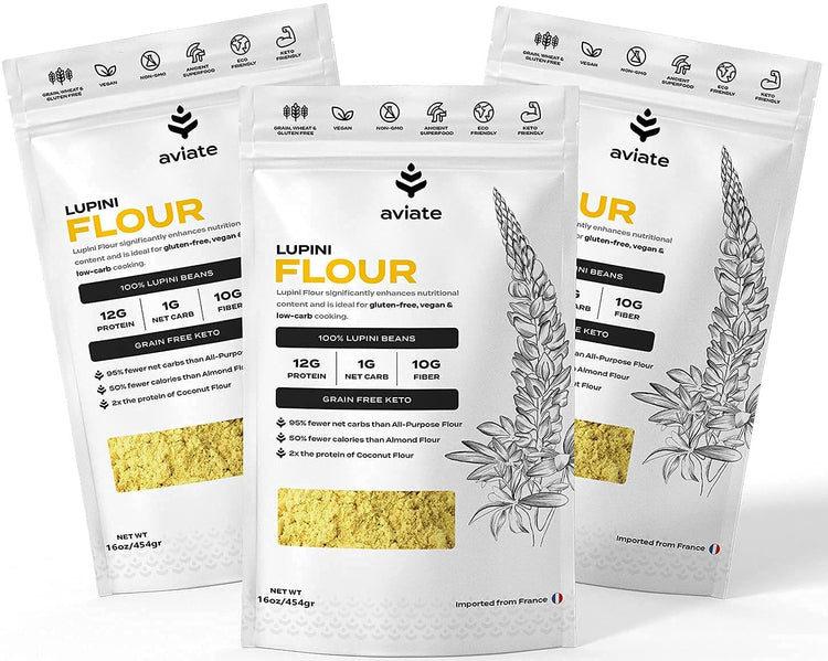 Aviate Lupini FLOUR - Keto & Vegan Friendly Superfood - Non-GMO, Gluten Free, Lupin Flour Keto, High Protein, Low Calorie & Low Carb - Rich in Dietary Fiber and Minerals - 100% Lupin Beans -16 Ounces (Pack of 3) - Nestoria