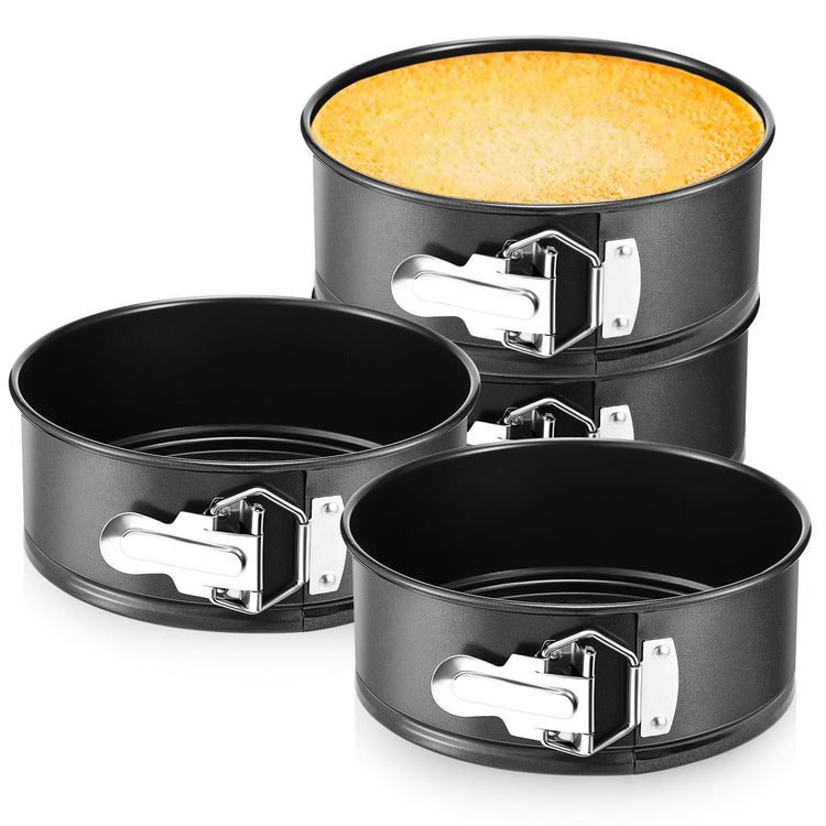 4 Pcs 7 Inch Non Stick Springform Pan with Removable Bottom Carbon Steel Cheesecake Pan Round Springform Cake Mold with Stainless Steel Spring Buckles for Baking Kitchens Restaurant (4 Count)