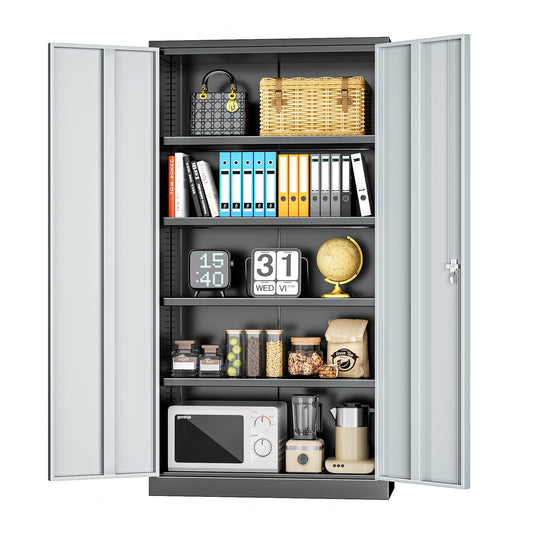 Metal Storage Cabinets 72” Black Grey Garage Steel Storage Cabinet with Doors and Shelves