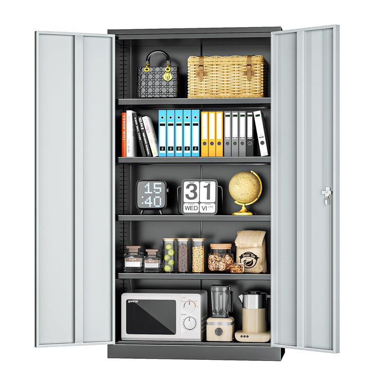 Metal Storage Cabinets 72” Black Grey Garage Steel Storage Cabinet with Doors and Shelves