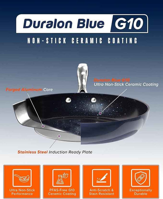 Nuwave Lux 13-Piece Premium Cookware Collection, Healthy G10 Duralon Blue Ceramic Nonstick, Ultra Durable, PFAS-Free, Lightweight & Works on All Cooktops